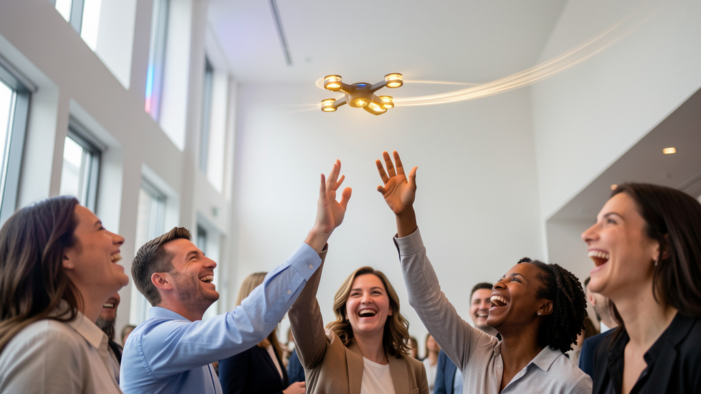 Participants pilotant des drones en intérieur lors d'un séminaire