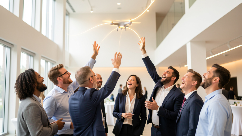 Drone effectuant des figures acrobatiques en intérieur lors d'un séminaire